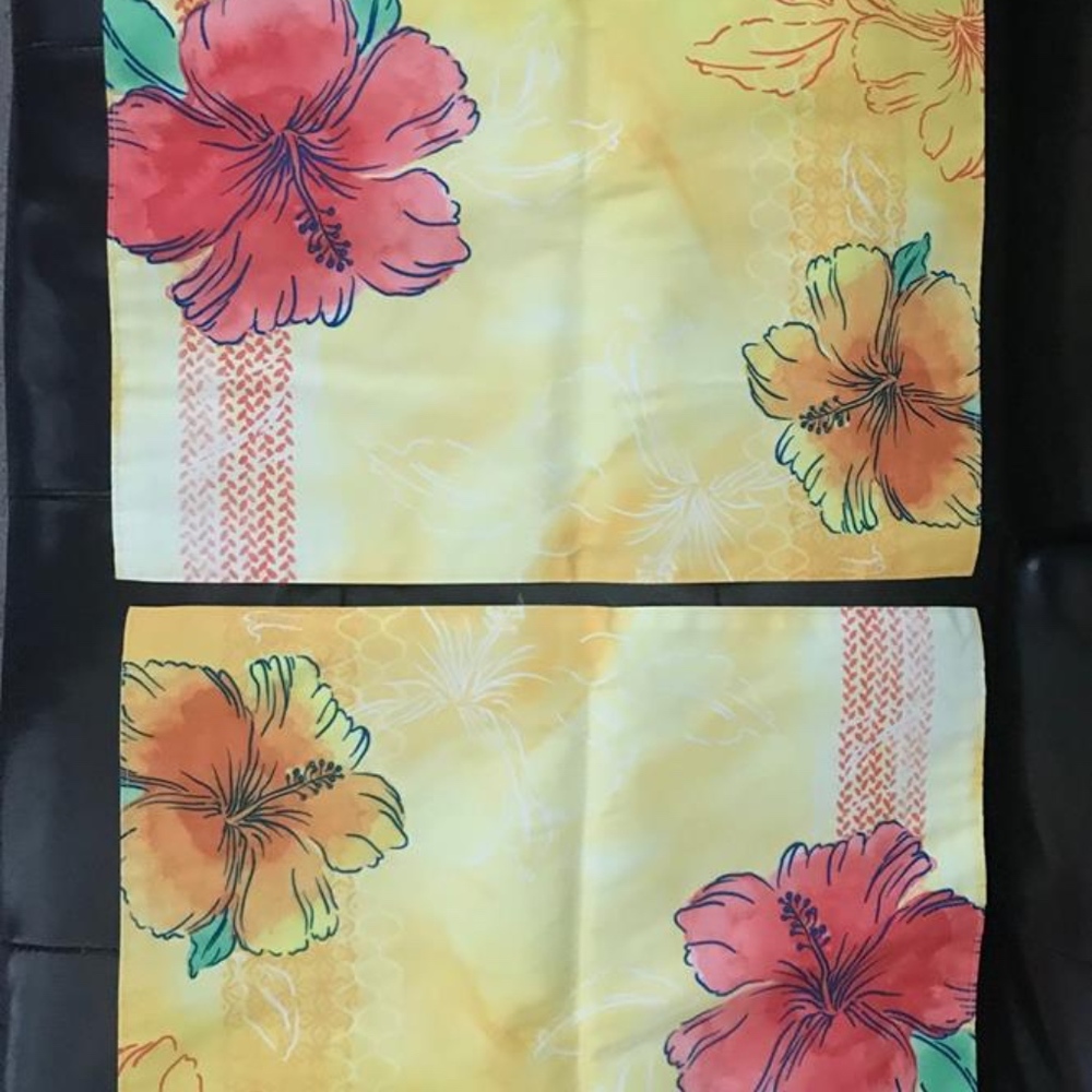 Bright Yellow Tropical Hibiscus Fabric Placemats